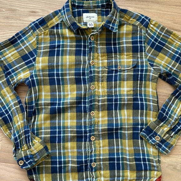 Bellerose Plaid 100% cotton double layer long sleeve button-down shirt boys 10 - Picture 1 of 9